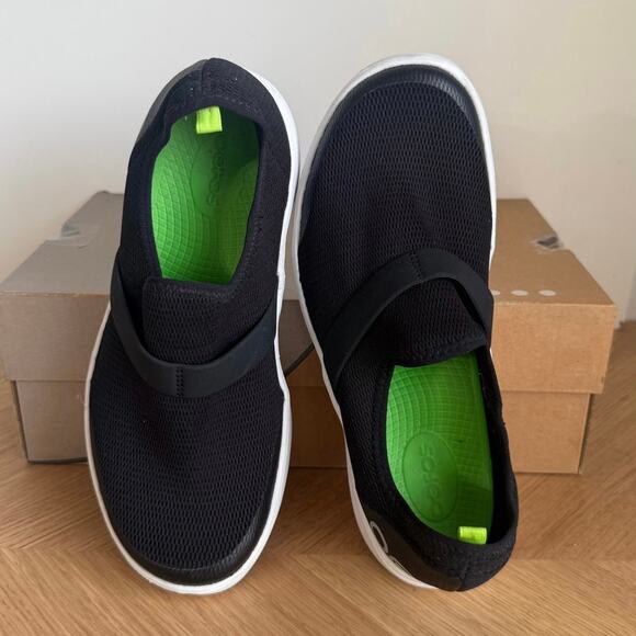 OOFOS OOmg eeZee Black/White Mesh Slip On Recovery Sneakers Women - SZ 8.5 - Picture 3 of 10